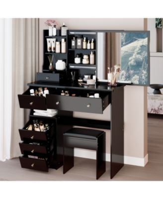 37" Vanity Table with Mirror Stool & Storage