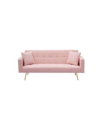 71.7 - inch Pink Teddy Fleece Sofa Bed with Two Complimentary Throw Pillows