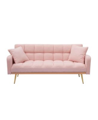 Pink 69" Sofa Bed with Adjustable Teddy Sofa