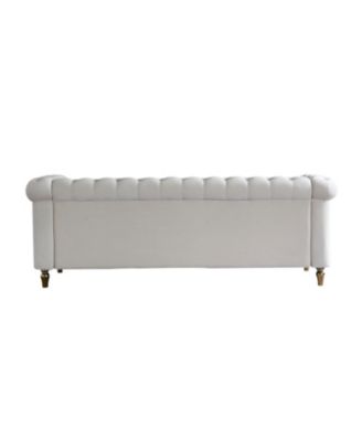 Chesterfield Velvet Sofa 84.65 inch for Living Room Beige Color