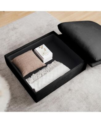 Black Corduroy Modular Sofa with Storage Ottoman