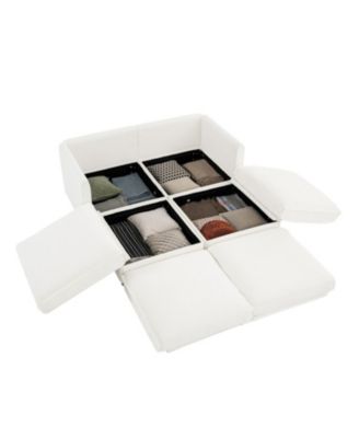 White Chenille 2-Seater Sofa with Storage Ottomans