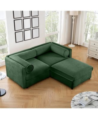 Green Chenille 2-Seater Sofa with Ottoman Storage
