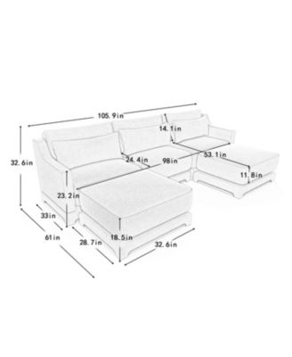 Chenille 3-Seater Sofa with Ottomans & Pillow - Sky Blue