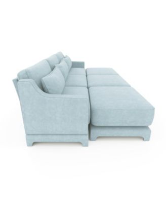 Sky Blue Chenille 3-Seater Sofa with Ottomans