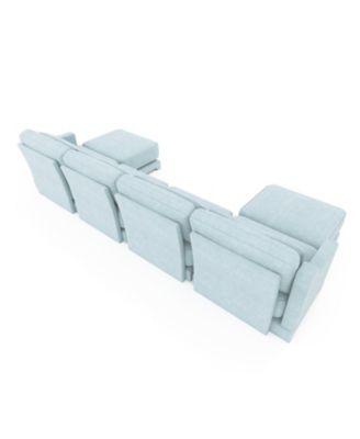 Sky Blue Chenille 4-Seater Sofa with Ottoman
