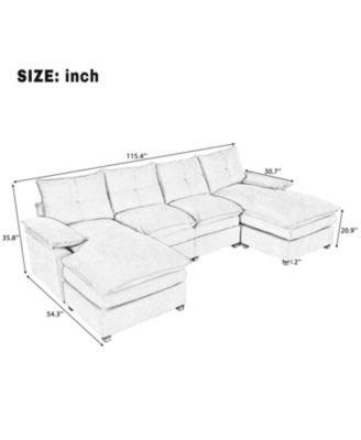 Chenille U-Shaped Sectional Sofa with Adjustable Pillows