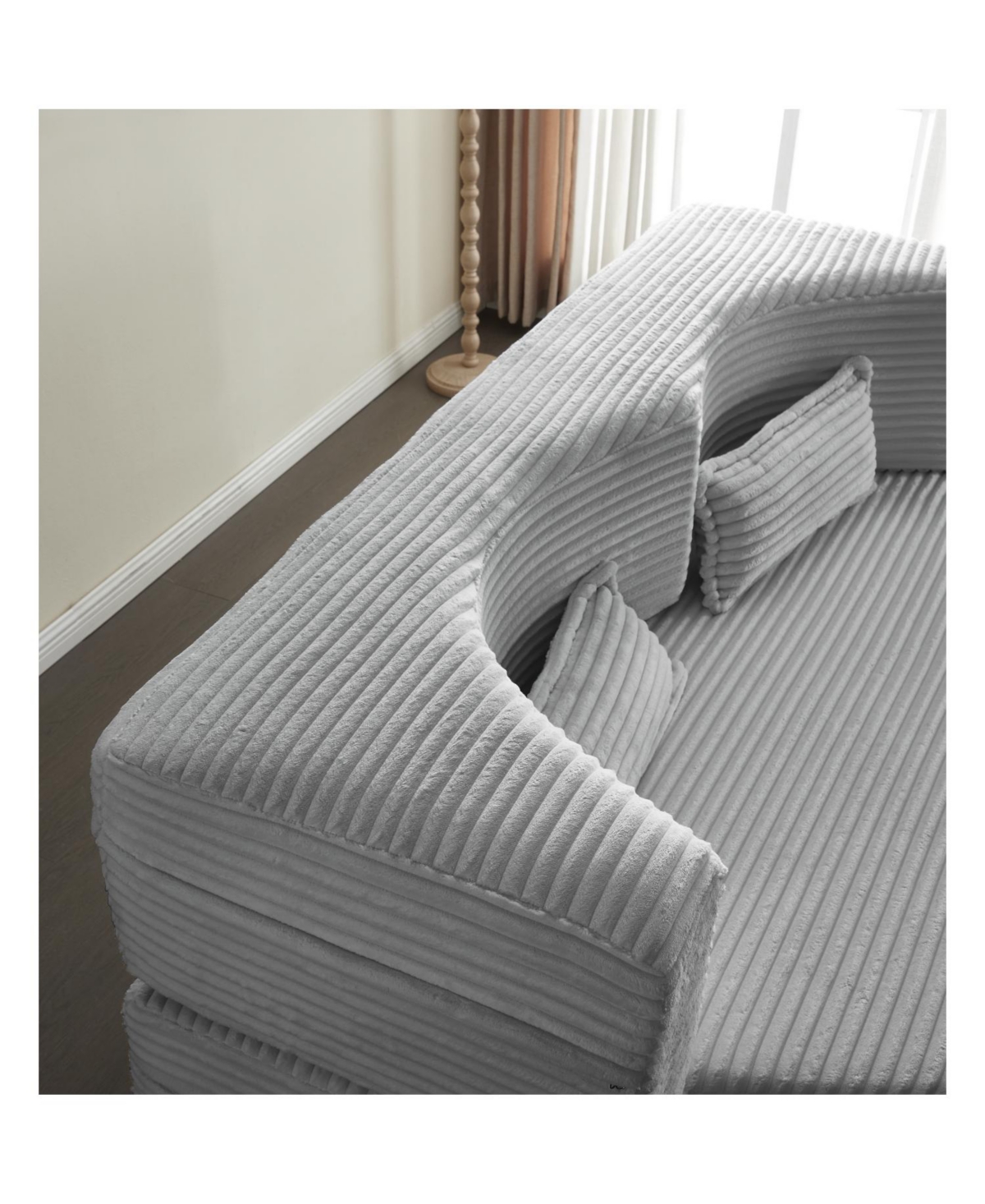 Streamdale Furniture Convertible Corduroy Floor Sofa Bed with Pillows - Light Grey