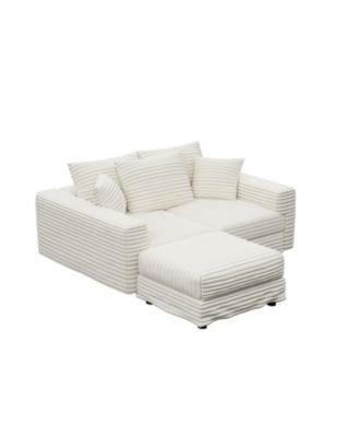 Plush Corduroy 3-Seat Sofa with Ottomans