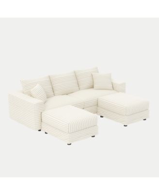Plush Corduroy 3-Seat Sofa with Ottomans