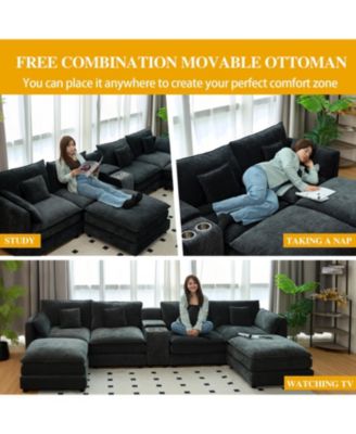 Streamdale U Shaped Cloud Couch, 144" Modular Chenille Sofa with Ottoman & Console