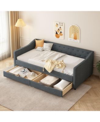 Twin Daybed with Drawers, Tufted Sofa Bed - Dark Grey