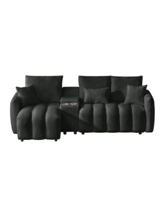 Teddy Fabric Sectional Sofa with Console, USB & Cup Holder