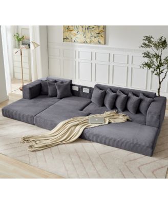 Oversize Cloud Couch L-Shape Sleeper Sofa Bed, 8 Pillows, Corduroy
