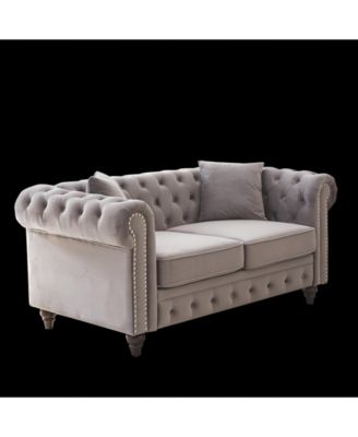 Modern Velvet Chesterfield Sofa with Nailhead Arms