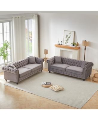 Modern 6-Seat Sofa with Wood Frame & Cushions