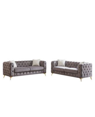 Velvet 3+3 Seater Sofa with Wood Frame & Metal Feet