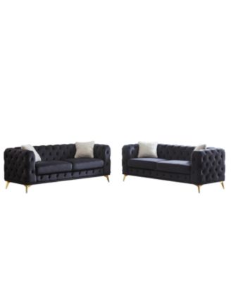  Velvet 3+3 Seater Sofa with Wood Frame & Metal Feet