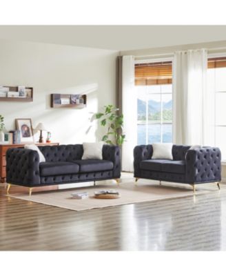 Velvet Sofa Set- 3+2 Seater, Wood Frame, Metal Legs, Cushions