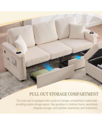 Streamdale L-Shaped Sectional Sofa w/ Storage Ottoman, USB, Cup Holder, Corduroy