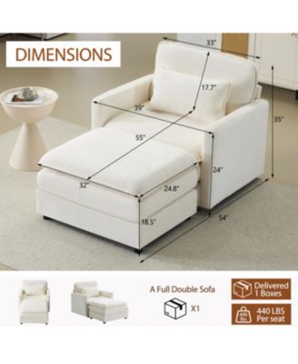  54" Plush Cloud Sofa with Ottoman & Cushions (Beige