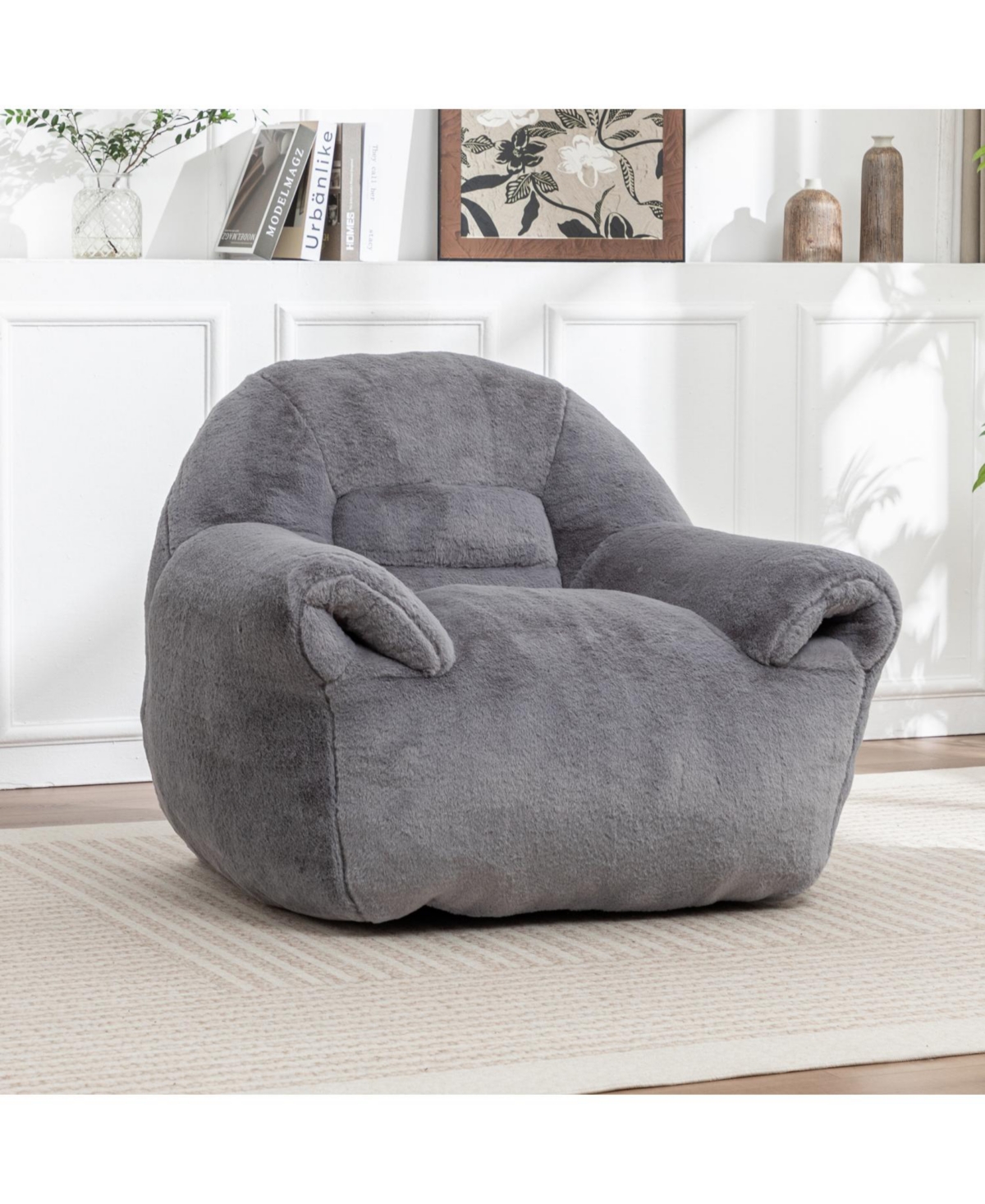 Streamdale Furniture Comfy Grey Faux Fur Bean Bag Chair Sofa for Adults & Kids