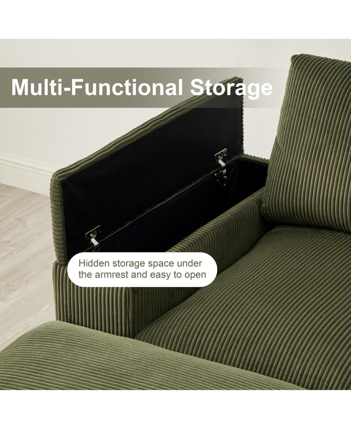 Streamdale Corduroy Sectional Sofa with Ottomans - Dark Green