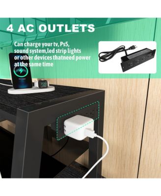 Wooden TV Stand with Mount & Tempered Glass