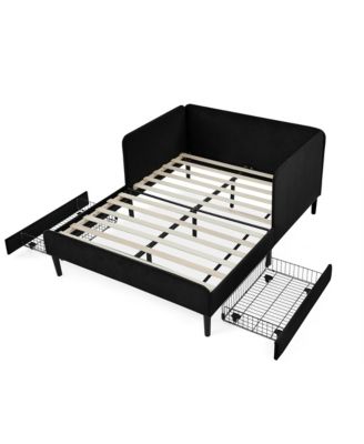 Upholstered Platform Bed Frame w/ 2 Drawers, Adjustable Velvet, Black