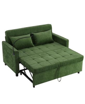 56.9" Loveseat Sleeper Sofa w/ USB Ports & Phone Holder, Green