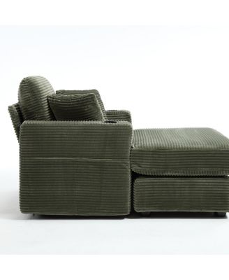 Corduroy Chaise Lounge Sofa, Detachable Cushions, 3 Colours