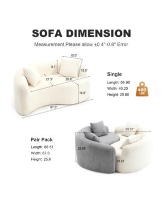 Chenille S-Curve Sectional Sofa- Dual-Depth, White, No Assembly, Compact, 66.9"L