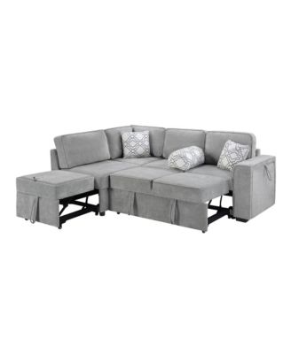 Convertible Sectional Sofa Bed w/ Pull-Out Sleepers, Table, USB, Storage