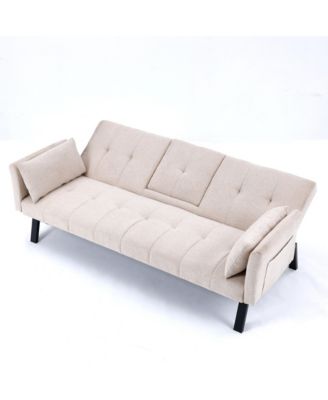 Streamdale 70" Cotton Linen Sofa Bed- Foldable, Cup Holder, Side Storage