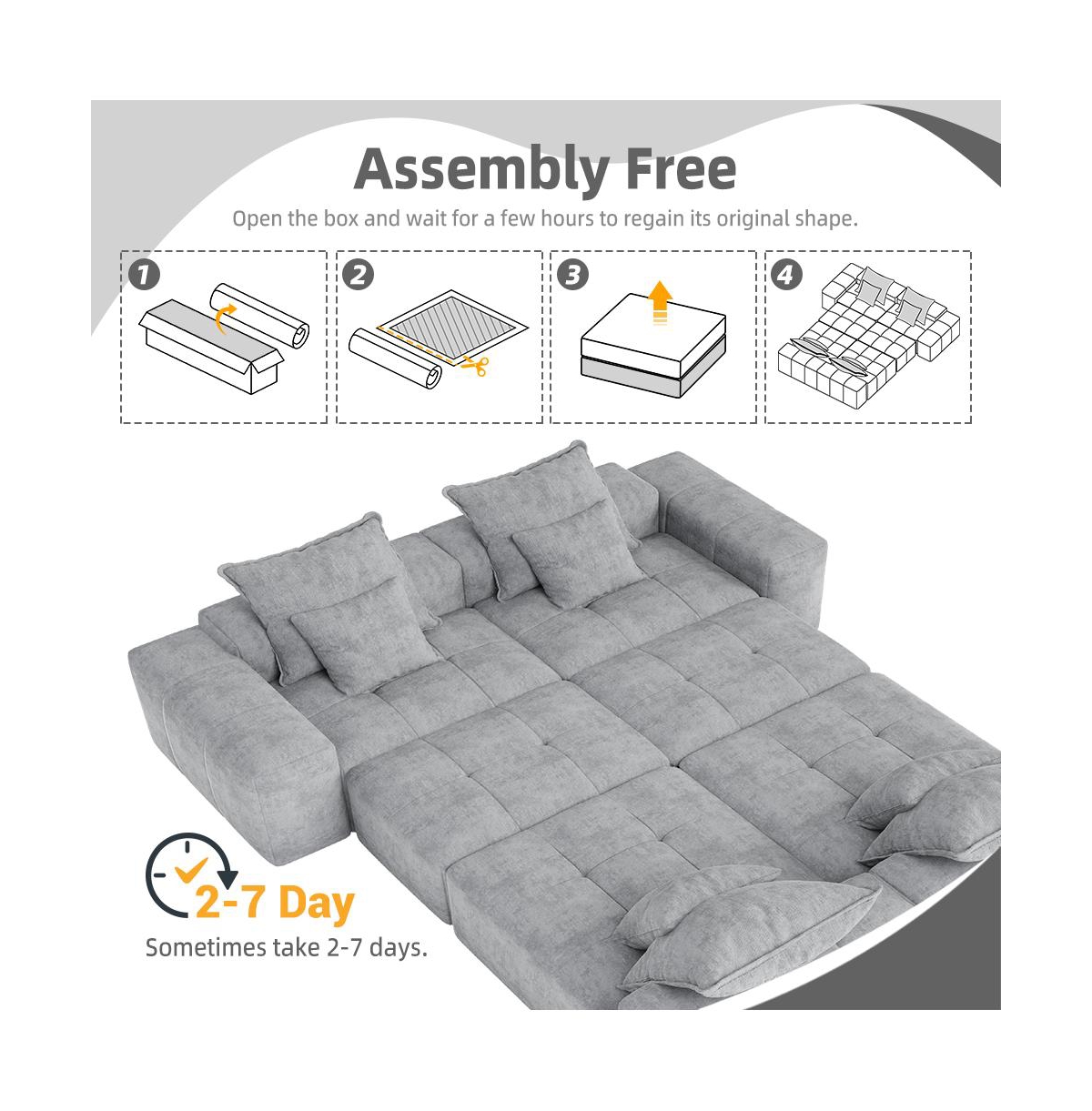 Streamdale Furniture Modern Chenille Sectional Sofa with 8 Pillows, Diy Combination, Grey