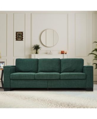 Modern Green Sofa with Cup Holder & Storage