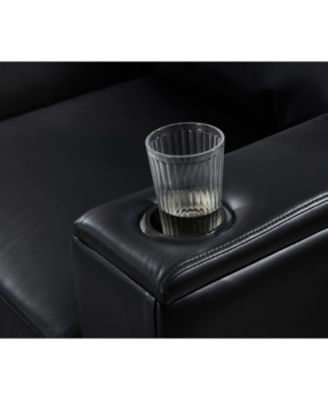 Modern Black Faux Sofa with Cup Holder & Storage