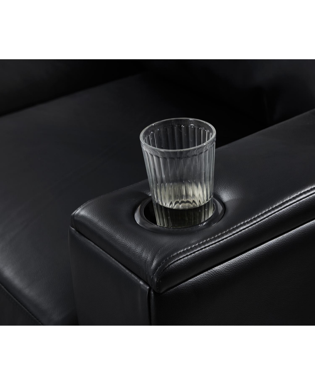 Streamdale Furniture Modern Black Faux Sofa with Cup Holder & Storage
