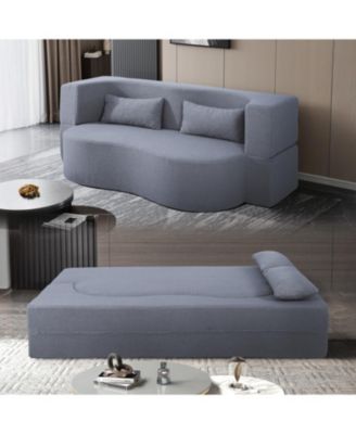 2-in-1 Full Sofa Bed- Teddy Fabric, No Assembly, Pillows, Grey