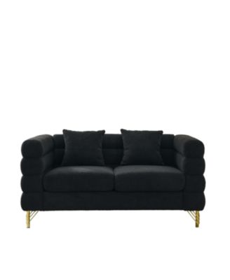 60" Oversized 2-Seater Sectional Sofa, Black Teddy