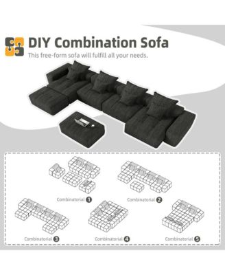 Modern Oversized Chenille Sectional Sofa w/ 8 Pillows, DIY, Black
