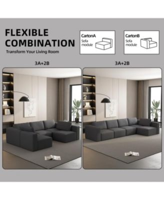Modular Sectional Sofa Sleeper Couch w/ Chaise & Ottoman,(Combo 3A+2B)