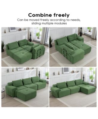 L-Shaped Corduroy Sectional Sofa Bed - Memory Foam, Steel Frame