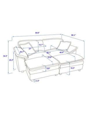 Corduroy 2-Seat Sofa w/ Pillows & Ottomans