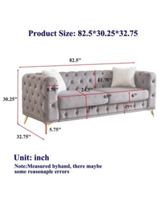 Deluxe Velvet Chesterfield Sofa with Tufted Buttons, 2 Pillows