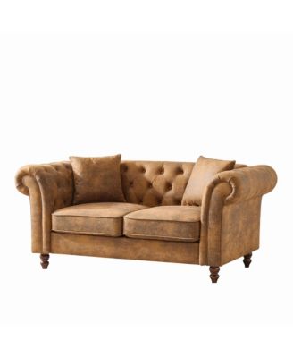 66" Chesterfield Tech Fabric Sofa, Mid Century Modern Couch, Brown