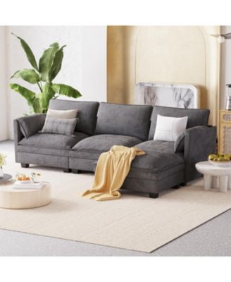 107.8" 3 Seater L-Shaped Sofa Couch with Ottoman & Pockets