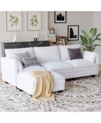 107.8" 3 Seater L-Shaped Sofa Couch with Ottoman & Pockets