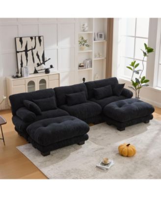  Pelletized Velvet Cloud Couch w/ 2 Ottomans & 3 Seater Sofa