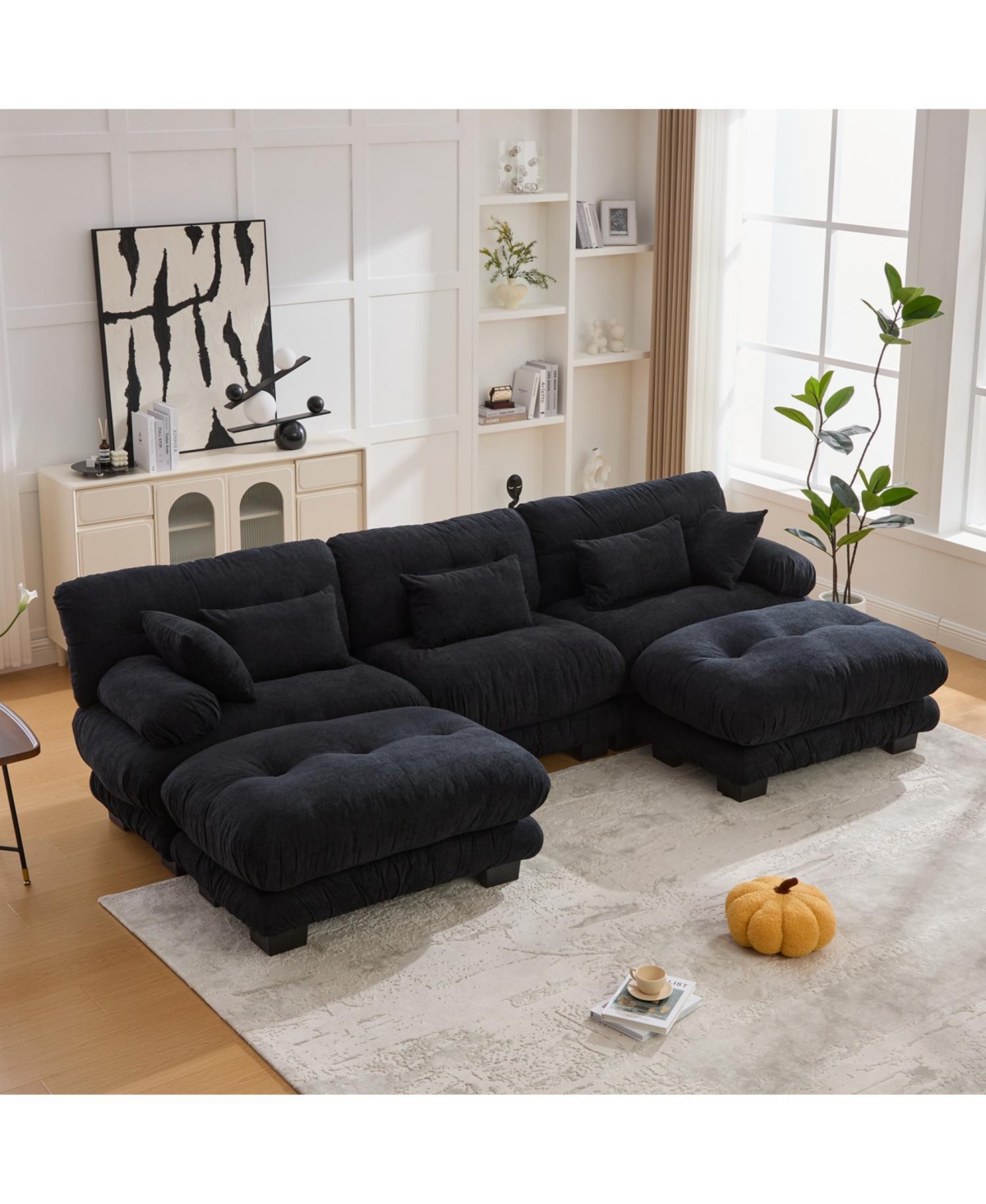 Streamdale Furniture Pelletized Velvet Cloud Couch w/ 2 Ottomans & 3 Seater Sofa